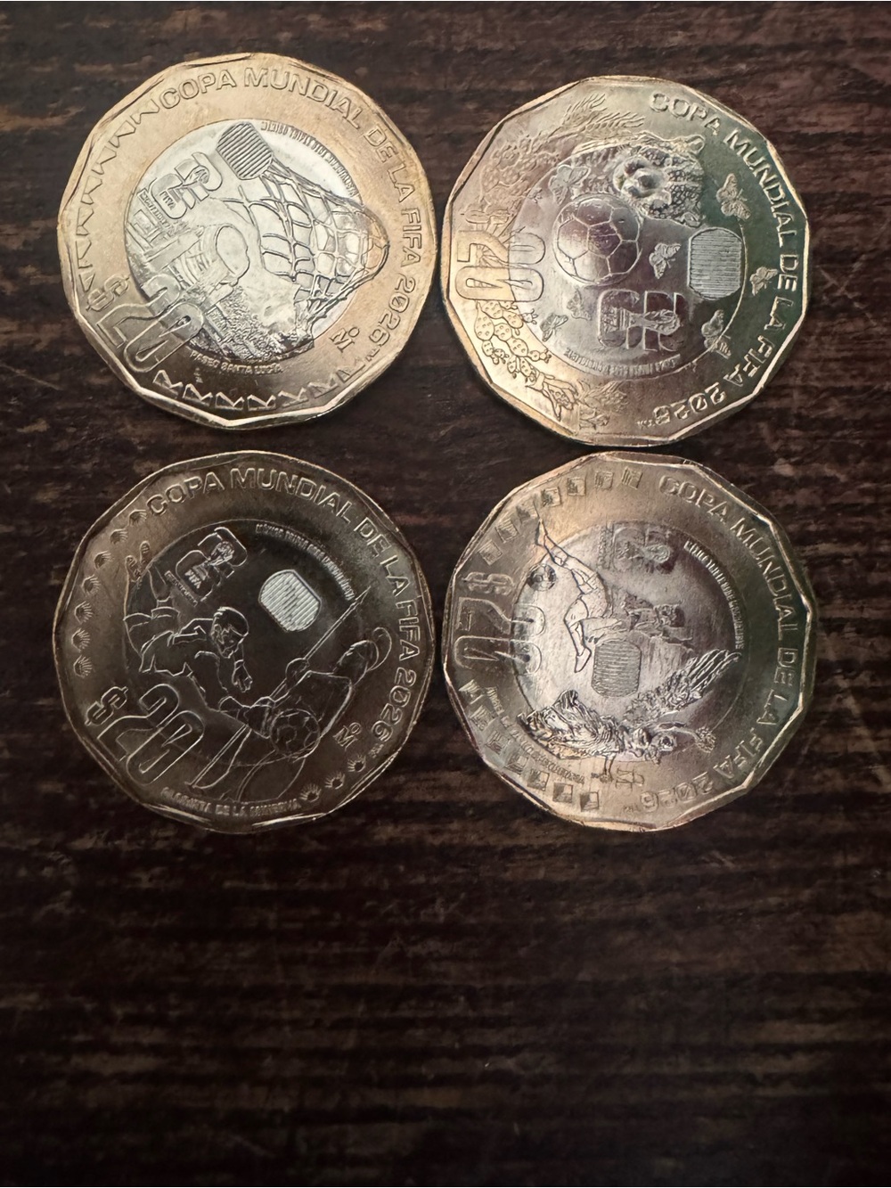 World Cup collectible $20 peso coins set of 4
